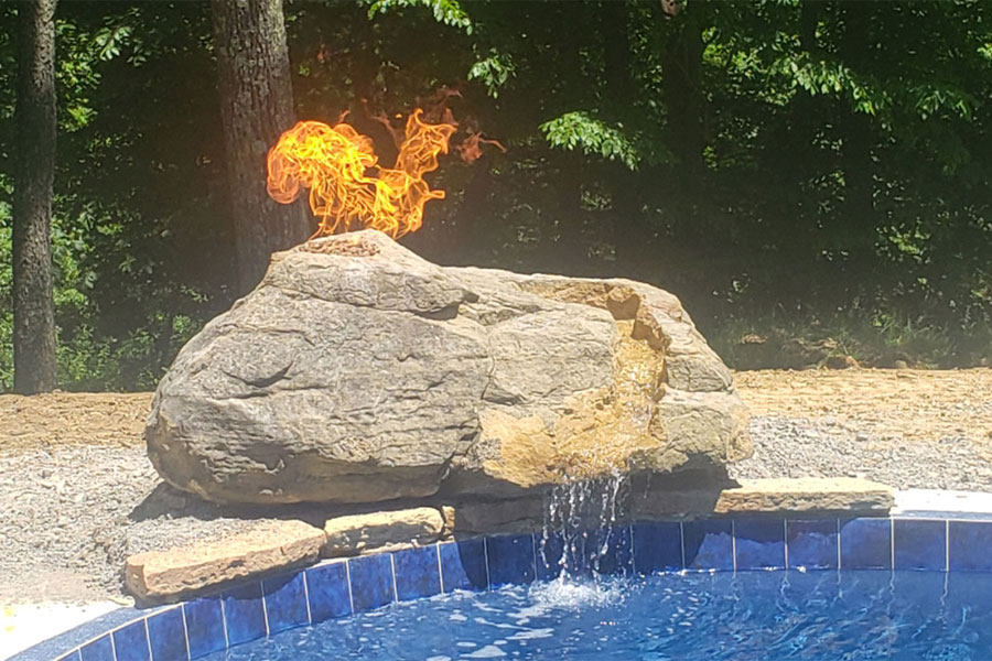 The Pool House - Fire & Water Accent Boulders